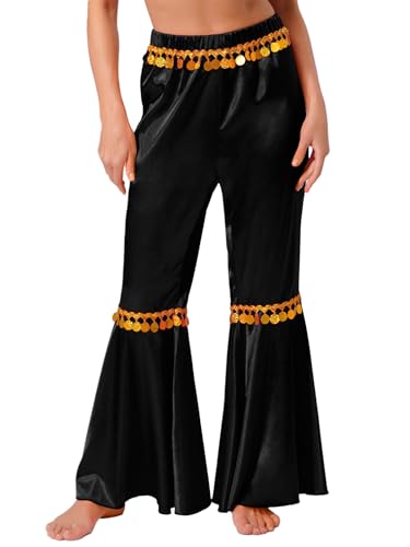 MSemis Damen Bauchtanzhosen Metallic Baggy Haremshose Lang Tanzhosen Glänzende Schlaghose 80er Jahre Punk Party Outfit Schwarz S MSemis Damen Bauchtanzhosen Metallic Baggy Haremshose Lang Tanzhosen Glänzende Schlaghose 80er Jahre Punk Party Outfit Schwarz S von MSemis
