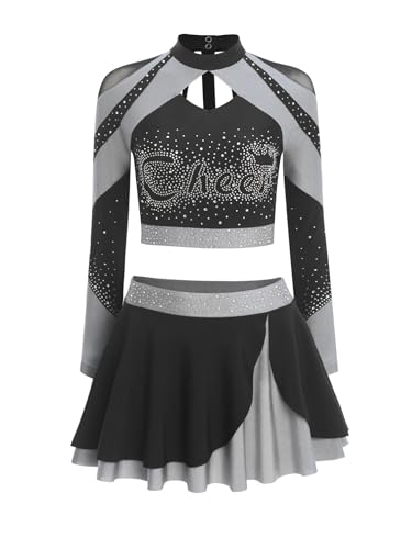MSemis Damen Cheerleading Set Langarm Top mit Farblock Minirock Zweiteiliger School Musical Tanz Uniform Karneval Fasching Grau XXL MSemis Damen Cheerleading Set Langarm Top mit Farblock Minirock Zweiteiliger School Musical Tanz Uniform Karneval Fasching Grau XXL von MSemis