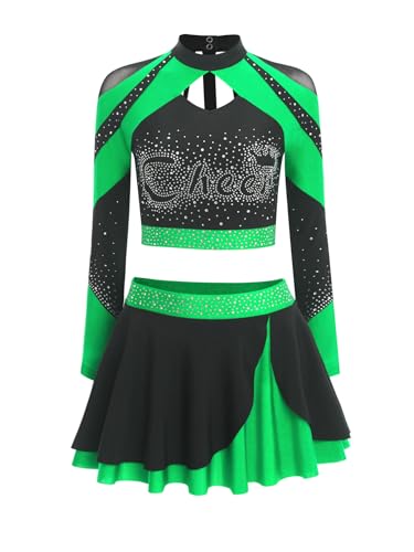 MSemis Damen Cheerleading Set Langarm Top mit Farblock Minirock Zweiteiliger School Musical Tanz Uniform Karneval Fasching Grün M MSemis Damen Cheerleading Set Langarm Top mit Farblock Minirock Zweiteiliger School Musical Tanz Uniform Karneval Fasching Grün M von MSemis