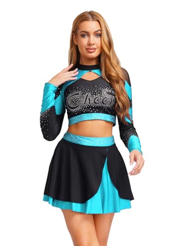 MSemis Damen Cheerleading Set Langarm Top mit Farblock Minirock Zweiteiliger School Musical Tanz Uniform Karneval Fasching Himmelblau L MSemis Damen Cheerleading Set Langarm Top mit Farblock Minirock Zweiteiliger School Musical Tanz Uniform Karneval Fasching Himmelblau L von MSemis