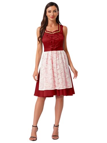 MSemis Damen Deutsche Oktoberfest Kostüm Dirndl Trachtenkleid mit Spitze Schürze Fasching Karneval PartyKleid Burgundy XXL MSemis Damen Deutsche Oktoberfest Kostüm Dirndl Trachtenkleid mit Spitze Schürze Fasching Karneval PartyKleid Burgundy XXL von MSemis