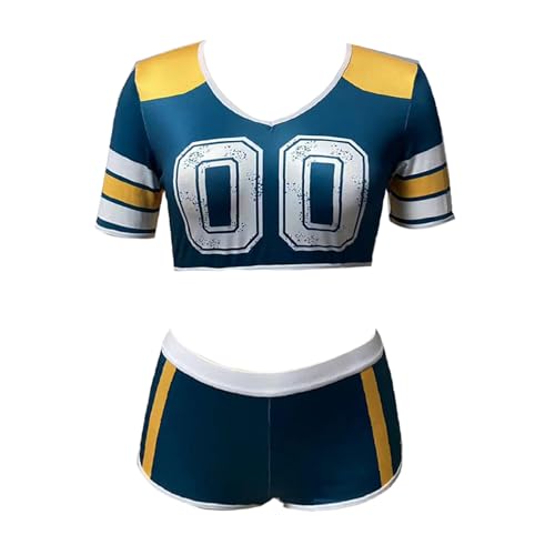MSemis Damen Fußball Cheerleading Uniform Kurzarm Briefdruck Crop Top mit Shorts für Cosplay Fasching Partykleid Grün L MSemis Damen Fußball Cheerleading Uniform Kurzarm Briefdruck Crop Top mit Shorts für Cosplay Fasching Partykleid Grün L von MSemis