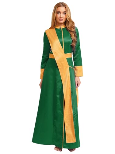 MSemis Damen Halloween Priester Cosplay Robe mit Stola Langarm Mittelalterliches Priester Maxikleider Faschingskostüme Grün L MSemis Damen Halloween Priester Cosplay Robe mit Stola Langarm Mittelalterliches Priester Maxikleider Faschingskostüme Grün L von MSemis