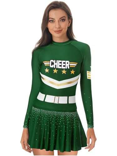MSemis Damen Langarm Glitzernde Cheerleading Kleid Uniform Outfit für Halloween Themed Party Grün XL MSemis Damen Langarm Glitzernde Cheerleading Kleid Uniform Outfit für Halloween Themed Party Grün XL von MSemis