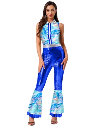 MSemis Damen Retro 70er Disco Romper V-Ausschnitt Ärmellos Ausgestellte Hosen Lange Neckholder Jumpsuit Fastnacht Karneval Kostüm Königsblau L MSemis Damen Retro 70er Disco Romper V-Ausschnitt Ärmellos Ausgestellte Hosen Lange Neckholder Jumpsuit Fastnacht Karneval Kostüm Königsblau L von MSemis