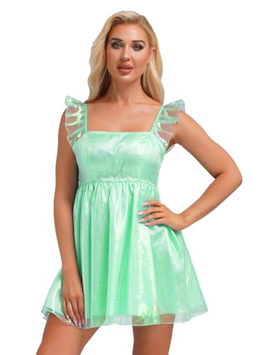MSemis Damen Rüschenärmelige Hochtaillierte Puffige Mini Kleid-Glitzerndes A -Linie Partykleid Ärmellos Prinzessin Sommerkleid Grün S MSemis Damen Rüschenärmelige Hochtaillierte Puffige Mini Kleid-Glitzerndes A -Linie Partykleid Ärmellos Prinzessin Sommerkleid Grün S von MSemis