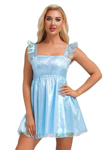 MSemis Damen Rüschenärmelige Hochtaillierte Puffige Mini Kleid-Glitzerndes A -Linie Partykleid Ärmellos Prinzessin Sommerkleid Hellblau XL MSemis Damen Rüschenärmelige Hochtaillierte Puffige Mini Kleid-Glitzerndes A -Linie Partykleid Ärmellos Prinzessin Sommerkleid Hellblau XL von MSemis