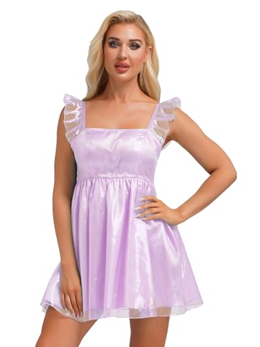 MSemis Damen Rüschenärmelige Hochtaillierte Puffige Mini Kleid-Glitzerndes A -Linie Partykleid Ärmellos Prinzessin Sommerkleid Violett L MSemis Damen Rüschenärmelige Hochtaillierte Puffige Mini Kleid-Glitzerndes A -Linie Partykleid Ärmellos Prinzessin Sommerkleid Violett L von MSemis