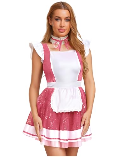 MSemis Dienstmädchen Kostüm für Damen mit Schal Lolita Uniform Spitzenbesatz Kostüm Cosplay Nachtclub Halloween Clubwear Fasching Partykleid Rosa M MSemis Dienstmädchen Kostüm für Damen mit Schal Lolita Uniform Spitzenbesatz Kostüm Cosplay Nachtclub Halloween Clubwear Fasching Partykleid Rosa M von MSemis