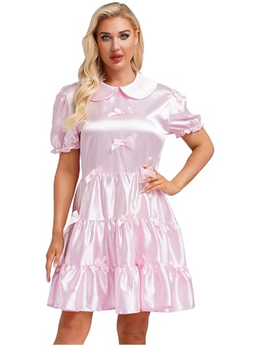 MSemis Dienstmädchenkleider für Frauen Turn-Down Kragen Mini Kleid Kurz Maid Cosplay Kleid Halloween Karneval Kostüm Rosa XXL MSemis Dienstmädchenkleider für Frauen Turn-Down Kragen Mini Kleid Kurz Maid Cosplay Kleid Halloween Karneval Kostüm Rosa XXL von MSemis