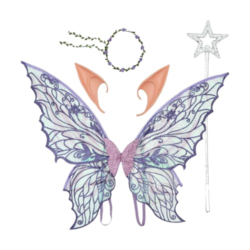 MSemis Erwachsene Kinder Schmetterlingsflügel Blumenkranz Und Elfenohren Prinzessinnen Zauberstab Für Halloween Party Lila Einheitsgröße MSemis Erwachsene Kinder Schmetterlingsflügel Blumenkranz Und Elfenohren Prinzessinnen Zauberstab Für Halloween Party Lila Einheitsgröße von MSemis
