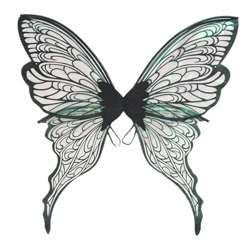 MSemis Feenflügel-Set für Erwachsene, Schmetterlingsflügel, Blumenkrone mit Elfenohren, Feenzauberstab für Halloween-Cosplay Schwarz Einheitsgröße von MSemis