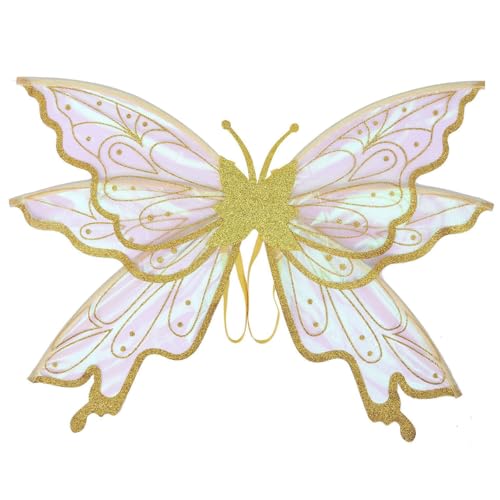 MSemis Feenflügel für Erwachsene, Halloween-Schmetterlingskostüm, funkelnde, transparente, mehrlagige Engelsflügel Gold Einheitsgröße von MSemis