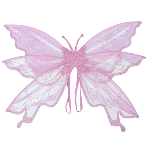 MSemis Feenflügel für Erwachsene, Halloween-Schmetterlingskostüm, funkelnde, transparente, mehrlagige Engelsflügel Rosa Einheitsgröße von MSemis