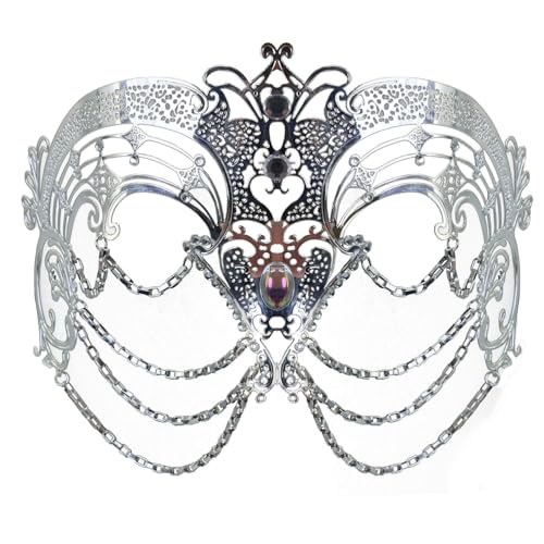 MSemis Filigrane Metall-Maskenballmaske, hohle venezianische Party-Maske mit funkelnden Strasssteinen Silber Einheitsgröße MSemis Filigrane Metall-Maskenballmaske, hohle venezianische Party-Maske mit funkelnden Strasssteinen Silber Einheitsgröße von MSemis
