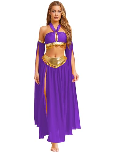 MSemis Frauen Bauchtanz Performance Kostüm Neckholder Crop Top mit Chiffon Rock und 1 Paar Abnehmbare Karnevals Outfits Violett S MSemis Frauen Bauchtanz Performance Kostüm Neckholder Crop Top mit Chiffon Rock und 1 Paar Abnehmbare Karnevals Outfits Violett S von MSemis