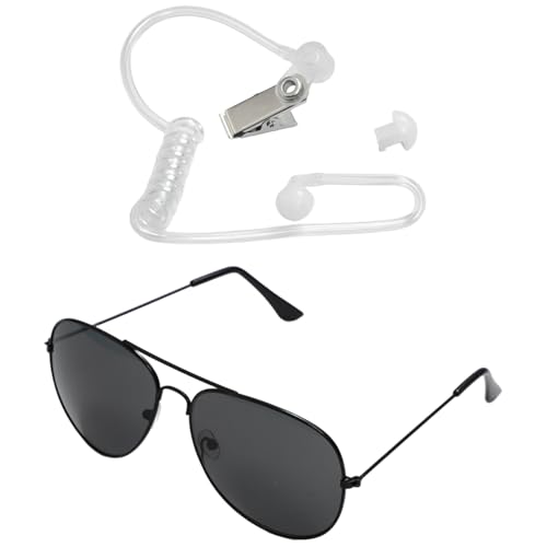 MSemis Geheimer Dienst Cosplay Set Spion Sonnenbrille Ohrstöpsel Arbeitsmarke Krawatte Hut Für Halloween Cosplay Party Typ A Einheitsgröße von MSemis