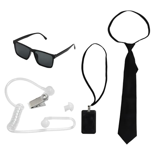 MSemis Geheimer Dienst Cosplay Set Spion Sonnenbrille Ohrstöpsel Arbeitsmarke Krawatte Hut Für Halloween Cosplay Party Typ B Einheitsgröße von MSemis
