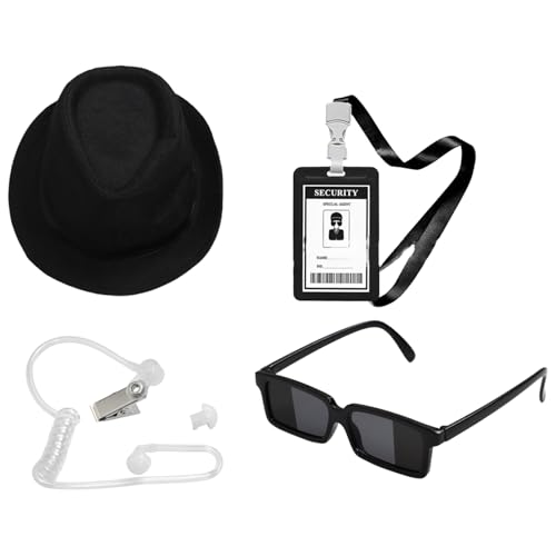 MSemis Geheimer Dienst Cosplay Set Spion Sonnenbrille Ohrstöpsel Arbeitsmarke Krawatte Hut Für Halloween Cosplay Party Typ C Einheitsgröße von MSemis