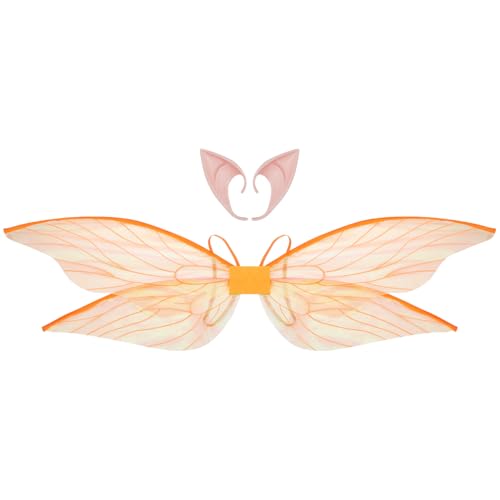 MSemis Glänzende Durchsichtige Libellenflügel Zikadenkostümflügel Mit Feenelfenohren Für Halloweenparty Orange Einheitsgröße MSemis Glänzende Durchsichtige Libellenflügel Zikadenkostümflügel Mit Feenelfenohren Für Halloweenparty Orange Einheitsgröße von MSemis