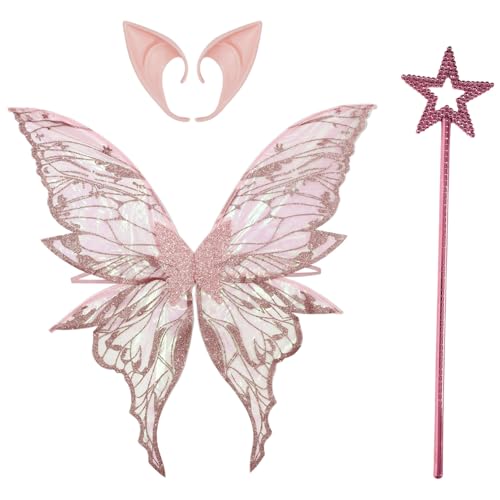 MSemis Glittery Sheer Fairy Schmetterlingsflügel mit Elfenohren Fairy Stick Halloween Kostüm Engelsflügel Rosa&Rosa One Size MSemis Glittery Sheer Fairy Schmetterlingsflügel mit Elfenohren Fairy Stick Halloween Kostüm Engelsflügel Rosa&Rosa One Size von MSemis