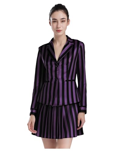 MSemis Gothic-Kostümset für Damen Blazerjacke mit Revers und Rock Faltensaum 2-teiliges Set Kostüme für Partys Halloween Outfits Violett L MSemis Gothic-Kostümset für Damen Blazerjacke mit Revers und Rock Faltensaum 2-teiliges Set Kostüme für Partys Halloween Outfits Violett L von MSemis