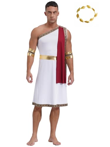 MSemis Griechischer Gott Kostüm Herren Antike Römische Toga Eine Schulter Gladiator kleid und Kopfbedeckung Halloween Fasching Burgundy L von MSemis
