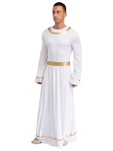 MSemis Griechischer Gott Kostüm Herren Römische Toga Gebetskostüm Lobpreisgewand Kirchenkostüm Kleidung Halloween Karneval Mottoparty Weiß S von MSemis