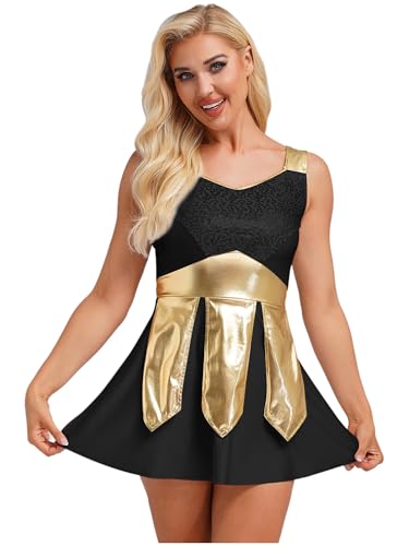 MSemis Griechisches Damenkostüm für Halloween Kostüm Römisch Glitzernde Metallisch Patchwork-Kleid Fasching Verkleidung Outfit Party Schwarz 3XL MSemis Griechisches Damenkostüm für Halloween Kostüm Römisch Glitzernde Metallisch Patchwork-Kleid Fasching Verkleidung Outfit Party Schwarz 3XL von MSemis
