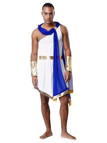 MSemis Griechisches Kostüm für Männer Antike Römische Toga Robe Gott mit Outfit Armbändern Cosplay König Prinz Gladiator Halloween Fasching Mottoparty von MSemis