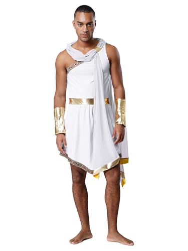 MSemis Griechisches Kostüm für Männer Antike Römische Toga Robe Gott mit Outfit Armbändern Cosplay König Prinz Gladiator Halloween Fasching Mottoparty von MSemis