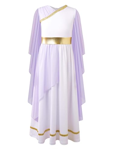 MSemis Griechisches Toga-Kostüm für Kinder Mädchen Griechische Göttin Kleid Römischer König Kostüm Halloween Mottoparty Cosplay Dress Up Lavendel 170 von MSemis