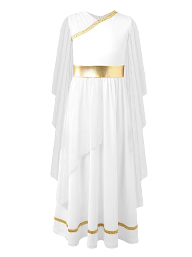 MSemis Griechisches Toga-Kostüm für Kinder Mädchen Griechische Göttin Kleid Römischer König Kostüm Halloween Mottoparty Cosplay Dress Up Weiß 158-164 von MSemis
