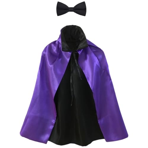 MSemis Halloween Vampir Umhang Mit Farbigen Schleifen Zöpfen Haarreifen Fliege Für Halloween Cosplay Lila Cape A und schwarze Fliege Einheitsgröße von MSemis