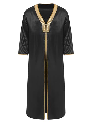 MSemis Herren Arabisches Langes Gewand Samtig Langarm Metallisch Glänzendes Patchwork Goldbesatz Retro Froschknöpfe Orientalisches Kostüm Schwarz XXL von MSemis
