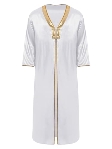 MSemis Herren Arabisches Langes Gewand Samtig Langarm Metallisch Glänzendes Patchwork Goldbesatz Retro Froschknöpfe Orientalisches Kostüm Weiß XXL von MSemis