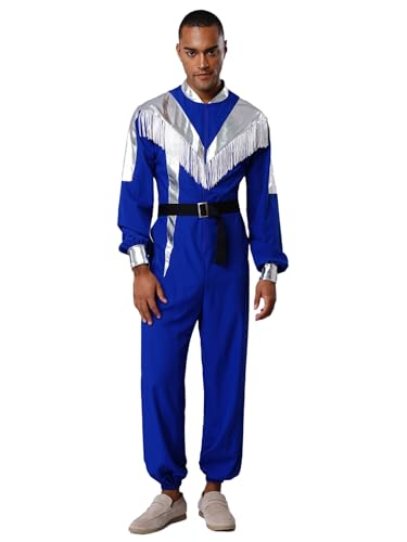 MSemis Herren Astronaut Kostüm Jumpsuit Langarm Anzug Fastnacht Space Outfit Metall Cosplay Kostüm mit Gürtel für Rave Halloween MSemis Herren Astronaut Kostüm Jumpsuit Langarm Anzug Fastnacht Space Outfit Metall Cosplay Kostüm mit Gürtel für Rave Halloween von MSemis