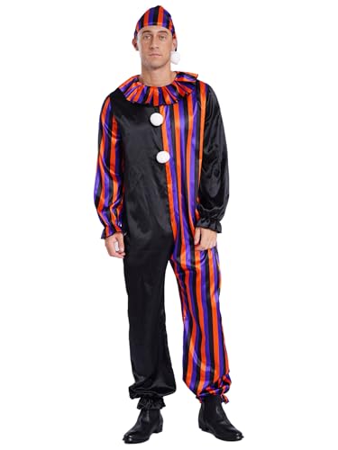 MSemis Herren Clown Overall Hut Halloween Kostüm Killer Clown Cosplay Jumpsuit Langarm Streifen Bommeln Karneval Fasching Rollenspiel Zirkus Kostüm Schwarzorange 3XL MSemis Herren Clown Overall Hut Halloween Kostüm Killer Clown Cosplay Jumpsuit Langarm Streifen Bommeln Karneval Fasching Rollenspiel Zirkus Kostüm Schwarzorange 3XL von MSemis