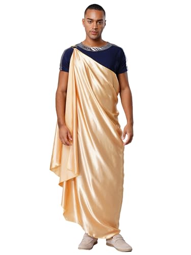 MSemis Herren Cosplay Halloween Kostüm Griechischer Gott Robe 2-teilig Kurzarm T-Shirt Cape Mottoparty Retro Kostüm Gold 3XL MSemis Herren Cosplay Halloween Kostüm Griechischer Gott Robe 2-teilig Kurzarm T-Shirt Cape Mottoparty Retro Kostüm Gold 3XL von MSemis