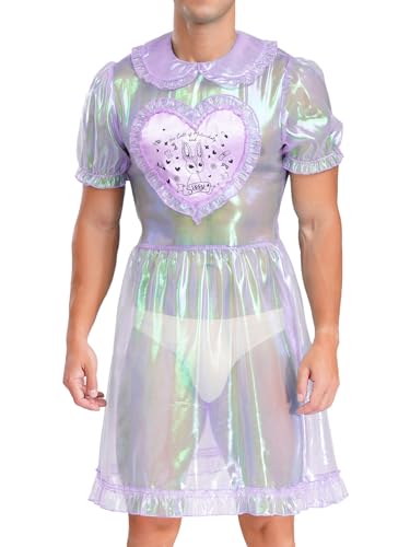 MSemis Herren Dienstmädchen Kostüm Puffärmel Flare A-line MaidKleid Durchsichtiges Sissy Cosplay Halloween Kleid Violett M MSemis Herren Dienstmädchen Kostüm Puffärmel Flare A-line MaidKleid Durchsichtiges Sissy Cosplay Halloween Kleid Violett M von MSemis