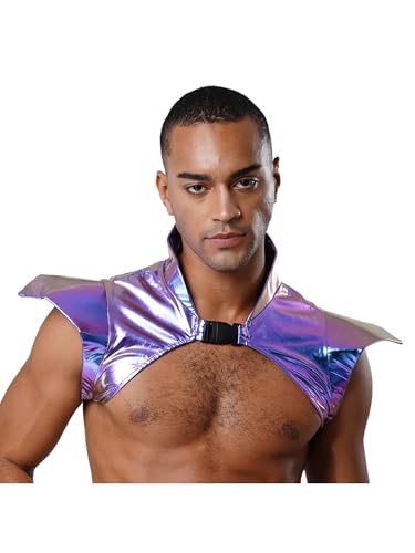 MSemis Herren Glänzende Metallic Gothic Rüstung Shrug Steampunk Gothic Schulter Epaulet Kragen Pauldron Rüstung Halloween Party Performance Kostüm Blau L von MSemis