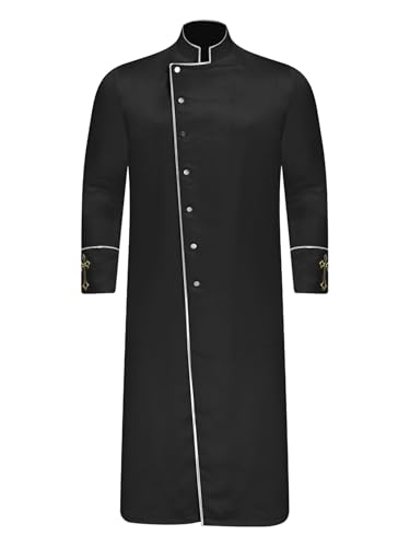 MSemis Herren Glänzender Priester Chorprästergewand Gebets Retro Kaftanmit Lang Muslimisches Islamische Dubai Tunika Abaya Kleider Outfit Karneval Kostüm Schwarz M von MSemis
