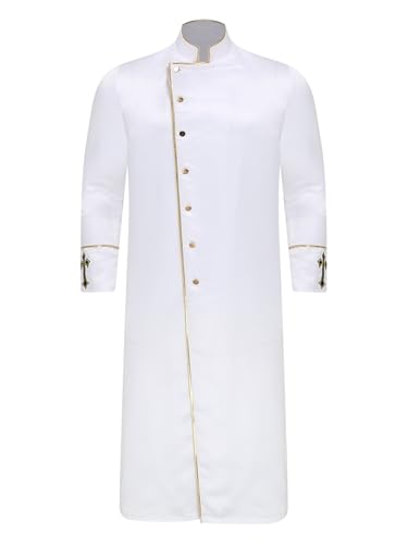 MSemis Herren Glänzender Priester Chorprästergewand Gebets Retro Kaftanmit Lang Muslimisches Islamische Dubai Tunika Abaya Kleider Outfit Karneval Kostüm Weiß XL von MSemis