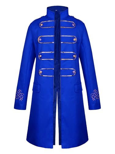 MSemis Herren Gothic Steampunk Mantel Bestickte Manschetten Dekorative Knöpfe Langärmliger Schoßrock Jacke für Mittelalter Cosplay Blau XXL MSemis Herren Gothic Steampunk Mantel Bestickte Manschetten Dekorative Knöpfe Langärmliger Schoßrock Jacke für Mittelalter Cosplay Blau XXL von MSemis
