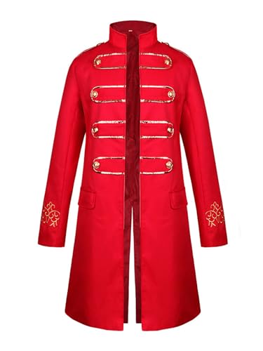MSemis Herren Gothic Steampunk Mantel Bestickte Manschetten Dekorative Knöpfe Langärmliger Schoßrock Jacke für Mittelalter Cosplay Rot XXL MSemis Herren Gothic Steampunk Mantel Bestickte Manschetten Dekorative Knöpfe Langärmliger Schoßrock Jacke für Mittelalter Cosplay Rot XXL von MSemis