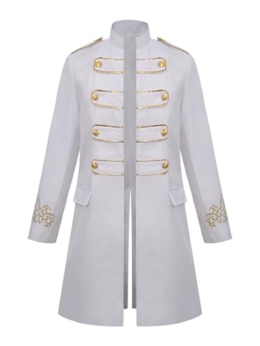 MSemis Herren Gothic Steampunk Mantel Bestickte Manschetten Dekorative Knöpfe Langärmliger Schoßrock Jacke für Mittelalter Cosplay Weiß XXL MSemis Herren Gothic Steampunk Mantel Bestickte Manschetten Dekorative Knöpfe Langärmliger Schoßrock Jacke für Mittelalter Cosplay Weiß XXL von MSemis