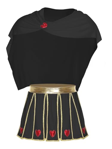MSemis Herren Griechisches Kostüm Gott der Liebe Rollenspiel Outfit Herzmuster Faltenrock Umhang Elastischer Bund Goldbesatz Halloween Mottoparty Schwarz L von MSemis