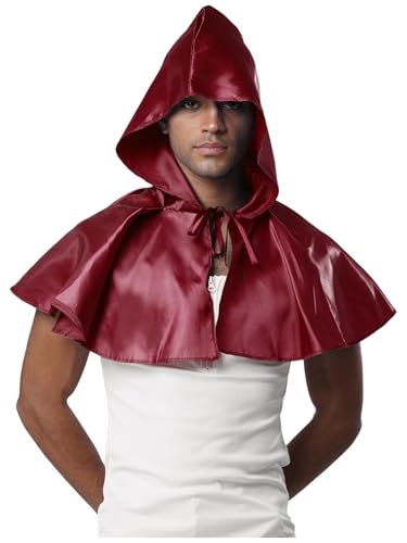 MSemis Herren-Halloween-Umhang mit kurze Kapuze Sensenmann-Vampir-Zauberer Kostüm Mittelalterlicher Ritter Kapuzenmantel Renaissance Festival Cape Karneval Kleidung Burgundy Einheitsgröße von MSemis