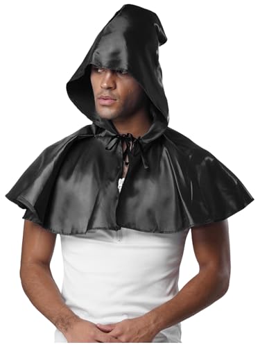MSemis Herren-Halloween-Umhang mit kurze Kapuze Sensenmann-Vampir-Zauberer Kostüm Mittelalterlicher Ritter Kapuzenmantel Renaissance Festival Cape Karneval Kleidung Schwarz Einheitsgröße MSemis Herren-Halloween-Umhang mit kurze Kapuze Sensenmann-Vampir-Zauberer Kostüm Mittelalterlicher Ritter Kapuzenmantel Renaissance Festival Cape Karneval Kleidung Schwarz Einheitsgröße von MSemis