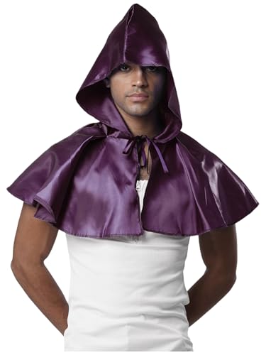 MSemis Herren-Halloween-Umhang mit kurze Kapuze Sensenmann-Vampir-Zauberer Kostüm Mittelalterlicher Ritter Kapuzenmantel Renaissance Festival Cape Karneval Kleidung Violett Einheitsgröße von MSemis